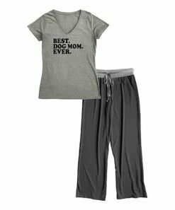 Best deal ✨ Heather Gray & Black 'Best 🦮 Dog Mom Ever' V-Neck Tee Pajama Set - 👩 Women & Plus 😀