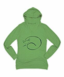 Best Pirce 🤩 Moss Green Sleeping Cat Lightweight Hoodie - 👩 Women 😉