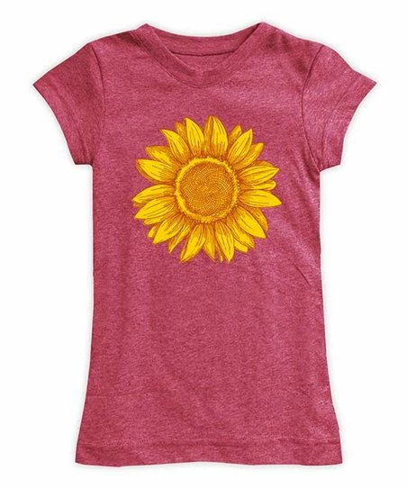 Wholesale 🎁 Cranberry Giant Sunflower Fitted Tee - 👩 Women 🌟 1 Wholesale 🎁 Cranberry Giant Sunflower Fitted Tee - 👩 Women 🌟