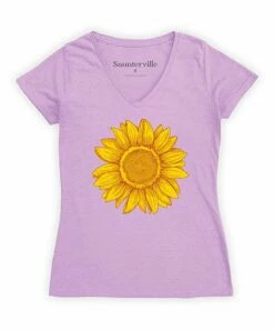 Best reviews of ❤️ Mauve Sunflower V-Neck Fitted Tee - 👩 Women 👏