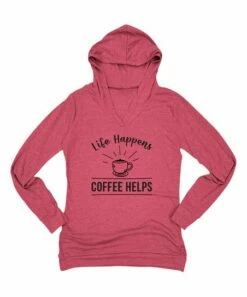 Best deal 🔔 Cranberry & Black 'Life Happens, Coffee Helps' Lightweight Hoodie - 👩 Women 💯