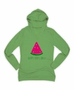 Best Pirce 🤩 Moss Green 'Happy Vibes Only' Watermelon Lightweight Hoodie - 👩 Women 🛒
