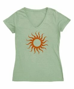 Top 10 🤩 Heather Green Retro Sun V-Neck Fitted Tee - 👩 Women 🎉