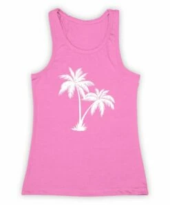 Best Sale 😉 Hot Pink Big Palm Trees Racerback Tank - 👩 Women 🤩