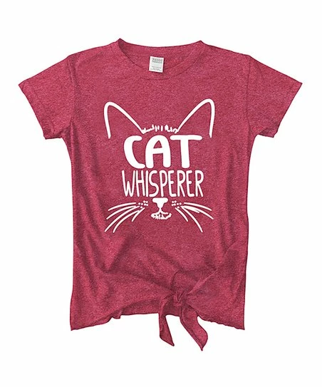 Wholesale ๐ Cranberry 'Cat Whisperer' Cat Face Tie-Front Tee - Toddler ๐งจ 1 Wholesale ๐ Cranberry 'Cat Whisperer' Cat Face Tie-Front Tee - Toddler ๐งจ