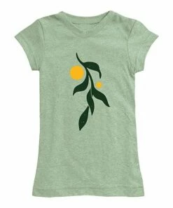 Wholesale 😍 Heather Green Oranges & Leaves Fitted Tee - 👩 Women 🛒