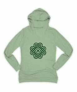 Outlet ✔️ Heather Green & Dark Green Celtic Clover Lightweight Hoodie - 👩 Women ⭐