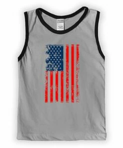 Wholesale 🎉 Light Gray & Black Weathered American Flag Muscle Tank - Kids ✔️