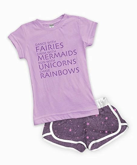 Cheap 🥰 Lilac 'Dance With Fairies' Fitted Tee & Purple Stars Shorts - 👧 Girls ⭐ 1 Cheap 🥰 Lilac 'Dance With Fairies' Fitted Tee & Purple Stars Shorts - 👧 Girls ⭐