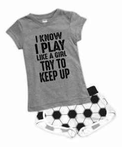 Wholesale 🤩 Gray 'Play Like A Girl' Fitted Tee & White & Black Soccer Shorts - Toddler & 👧 Girls 👍