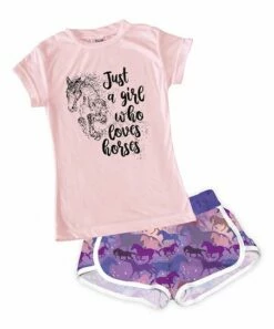 Cheapest 🥰 Pink 'Girl Who Loves Horses' Fitted Tee & Purple Horse Shorts - Toddler & 👧 Girls 🌟