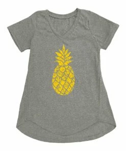 Wholesale 🎁 Heather Gray Weathered Pineapple Flowy V-Neck Tee - 👩 Women 🎁