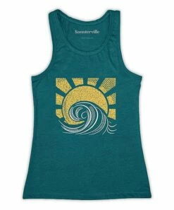 Wholesale ⌛ Aquamarine Retro Sun & Waves Racerback Tank - 👩 Women 😉