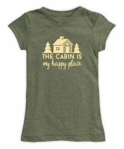 Promo ❤️ Heather Moss Green 'The Cabin Is My Happy Place' Fitted Tee - 👩 Women & Plus ✔️