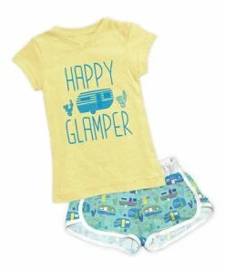 Wholesale 😉 Heather Light Yellow 'Glamper' Fitted Tee & Dolphin-Hem Shorts - Toddler & 👧 Girls 👍