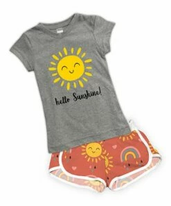Flash Sale 🎉 Gray 'Hello Sunshine' Fitted Tee & Orange Rainbow Shorts - Toddler & 👧 Girls 🌟