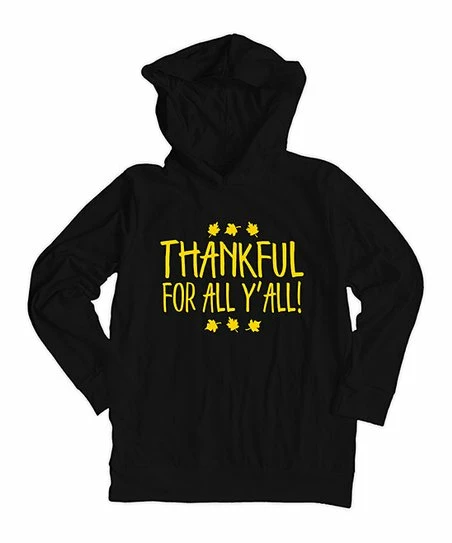 Brand new 🛒 Black 'Thankful For All Y'all' Hooded Long-Sleeve Tee - 👧 Girls 👏 1 Brand new 🛒 Black 'Thankful For All Y'all' Hooded Long-Sleeve Tee - 👧 Girls 👏