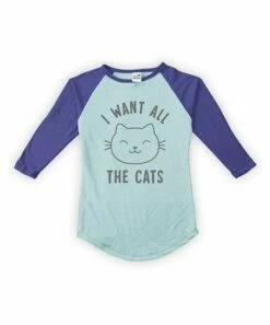 Wholesale 🥰 Aqua & Heather Violet 'I Want All The Cats' Fitted Raglan Tee - Toddler & 👧 Girls ⭐