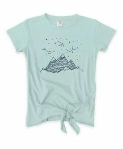 Best deal 🌟 Light Aqua Mountain Sky Tie-Hem Tee - 👧 Girls 👏