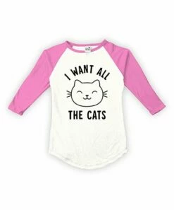 Wholesale 👏 White & Hot Pink 'I Want All The Cats' Fitted Raglan Tee - Toddler 🌟
