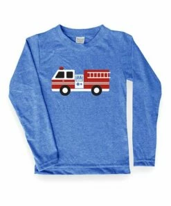 Deals 🤩 Urban Smalls Heather Blue Giant Fire Truck Long-Sleeve Tee - Toddler & Kids ✨