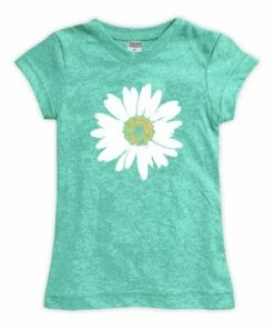 Buy 👍 Urban Smalls Heather Aqua Green & White Giant Daisy Fitted Tee - Toddler & 👧 Girls ⌛