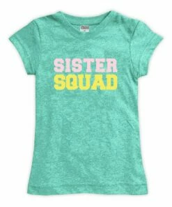 Wholesale 🤩 Heather Aqua Green & Yellow 'Sister Squad' Fitted Tee - Toddler & 👧 Girls 😉