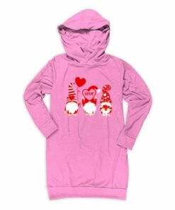 Wholesale 💯 Hot Pink Valentine Gnomes Hoodie 👗 Dress - Toddler & 👧 Girls 🔥