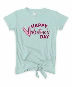 Budget 🔥 Light Aqua 'Happy Valentine's Day' Tie-Front Tee - Toddler & 👧 Girls 👍