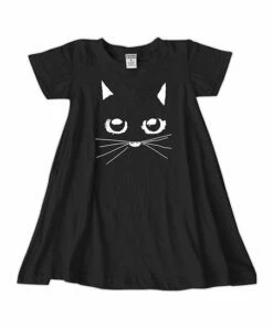 Best Sale ❤️ Black Cat Face T-Shirt 👗 Dress - Toddler & 👧 Girls 👍