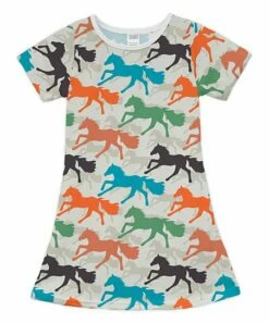 Best deal 👍 Gray & Orange Galloping Horses A-Line 👗 Dress - Toddler & 👧 Girls 💯