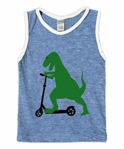 Best reviews of 💯 Heather Blue & White T-Rex On Scooter Muscle Tank - Toddler 👏