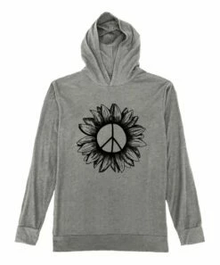 Top 10 🥰 Heather Gray Peace Sign Daisy Lightweight Hoodie - 👩 Women ✔️