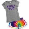 Best Sale ⭐ Urban Smalls Heather Gray 'Kinda Sus' Fitted Tee & Purple Tie-Dye Shorts - Toddler & 👧 Girls 🔔