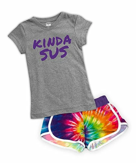 Best Sale ⭐ Urban Smalls Heather Gray 'Kinda Sus' Fitted Tee & Purple Tie-Dye Shorts - Toddler & 👧 Girls 🔔 1 Best Sale ⭐ Urban Smalls Heather Gray 'Kinda Sus' Fitted Tee & Purple Tie-Dye Shorts - Toddler & 👧 Girls 🔔