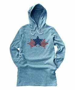 Brand new ⌛ Heather Blue USA Stars Fleece Pocket Hoodie 👗 Dress - Plus 😀