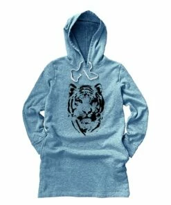 Discount 😉 Heather Blue Tiger Stencil Fleece Pocket Hoodie 👗 Dress - 👩 Women 🔔