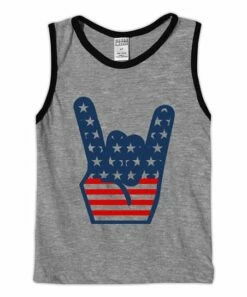 Brand new 🥰 Heather Gray & Black Rocker Flag Muscle Tank - Boys 😉