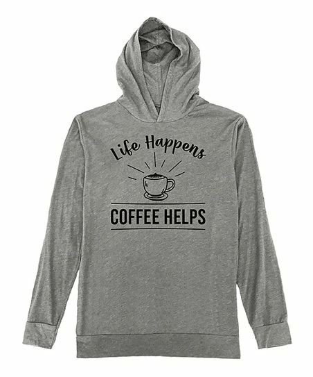 Best deal 🔔 Heather Gray 'Life Happens Coffee Helps' Lightweight Hoodie - 👩 Women 🛒 1 Best deal 🔔 Heather Gray 'Life Happens Coffee Helps' Lightweight Hoodie - 👩 Women 🛒