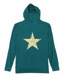 Best Pirce 🥰 Aquamarine & Gold Weathered Star Lightweight Hoodie - 👩 Women ⌛