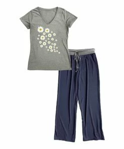 New ⭐ Blue Daisy Flurry V-Neck Tee Pajama Set - 👩 Women & Plus 🎉