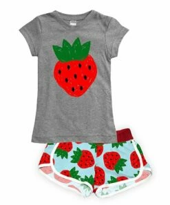 Best deal 🔔 Heather Gray & Red Strawberry Fitted Tee & Dolphin-Hem Shorts - Toddler 😉