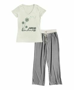 Flash Sale 💯 White & Heather Gray 'Spread Kindness' V-Neck Tee Pajama Set - 👩 Women & Plus ❤️