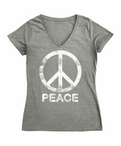 Best reviews of ✨ Heather Gray & White 'Peace' V-Neck Fitted Tee - 👩 Women 😍