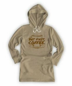 Flash Sale ✨ Khaki 'But First, Coffee' Fleece Pocket Hoodie 👗 Dress - 👩 Women 👍