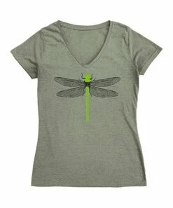 Wholesale ⭐ Heather Green Dragonfly V-Neck Fitted Tee - 👩 Women ⌛