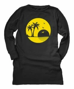 Discount 😀 Black Tropical Sunset Fleece Long-Sleeve Shift 👗 Dress - 👩 Women 🤩