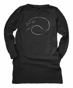 Flash Sale 🤩 Black Sleeping Cat Fleece Long-Sleeve Shift 👗 Dress - 👩 Women 😉