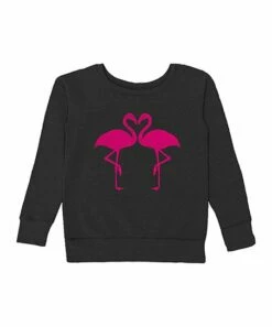 Best Pirce 🔔 Black & Pink Flamingo Heart Couple Fleece Sweatshirt - 👩 Women ✔️