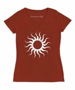 Best Pirce 😍 Brick Retro Sun V-Neck Fitted Tee - 👩 Women 🤩